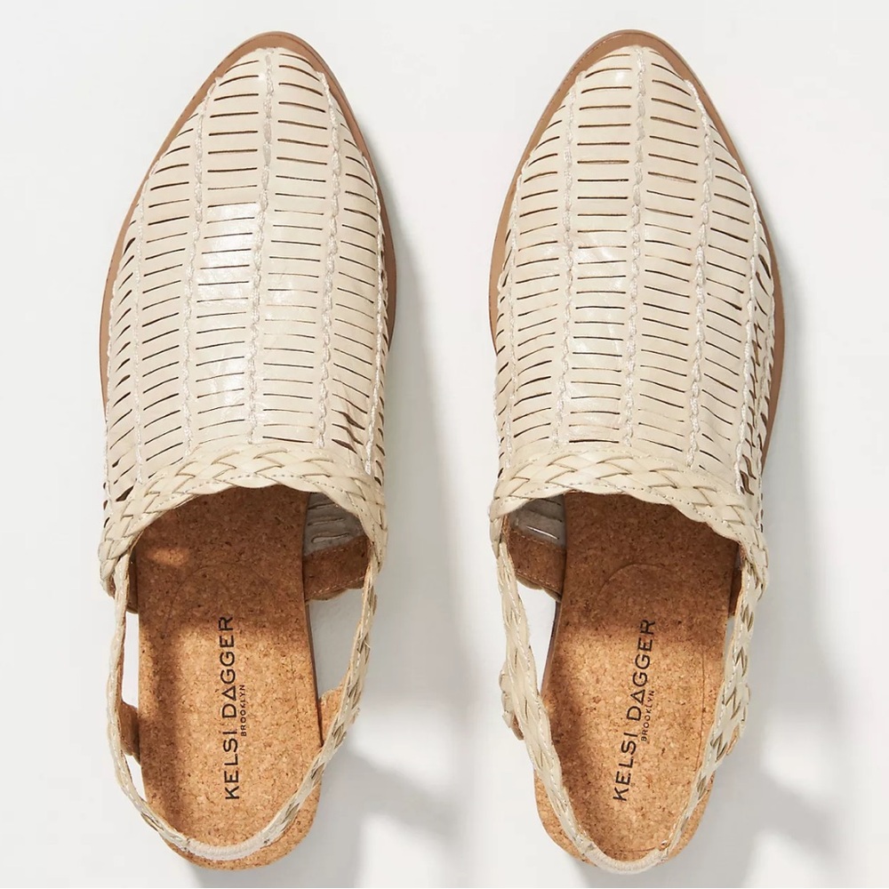 Kelsi Dagger Woven Slingback Flats in Cream and Tan
